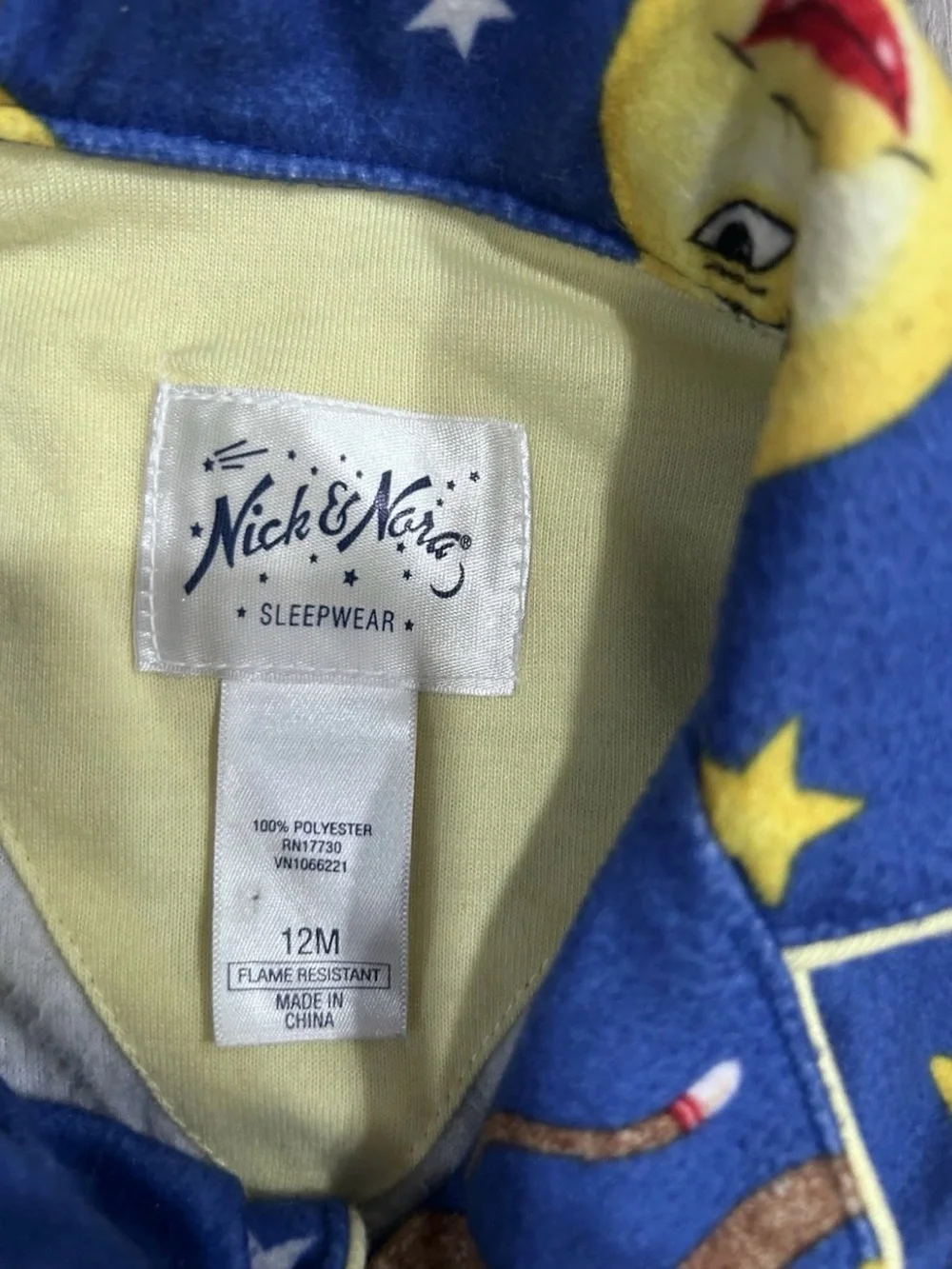 Nick & Nora Baby Pajamas 12M Sock Monkey Stars Moon Blue Fleece Button Up Top
